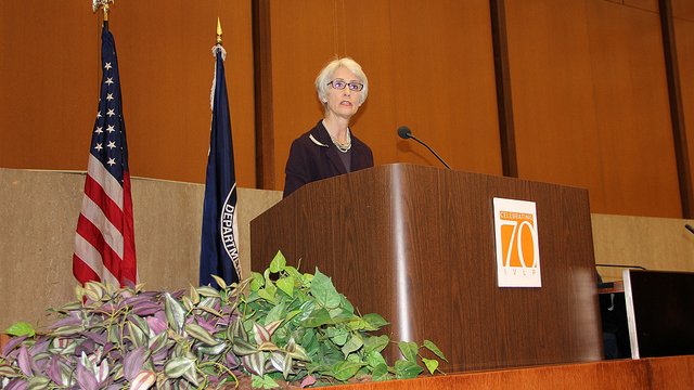 Edward R. Murrow 2011: Under Secretary of State for Political Affairs, Wendy Sherman, takes questions from participants during the opening session in D.C.