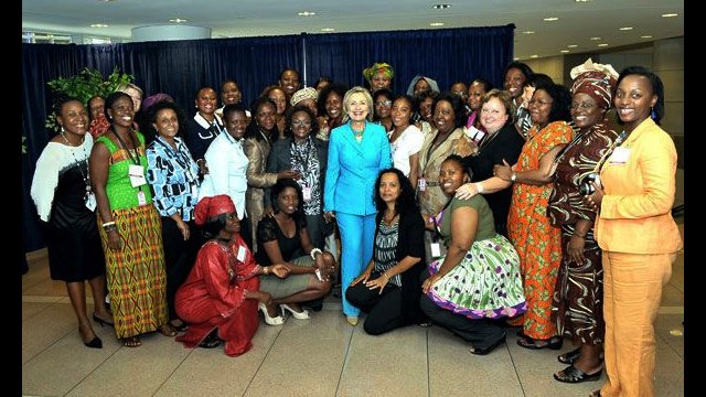 2010 African Women's Entrepreneurship Program (AWEP) women pose with Secretary of State Hillary Clinton.