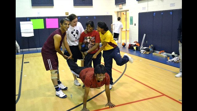 The Indian basketball coaches worked together during a Global Game Changers activity.