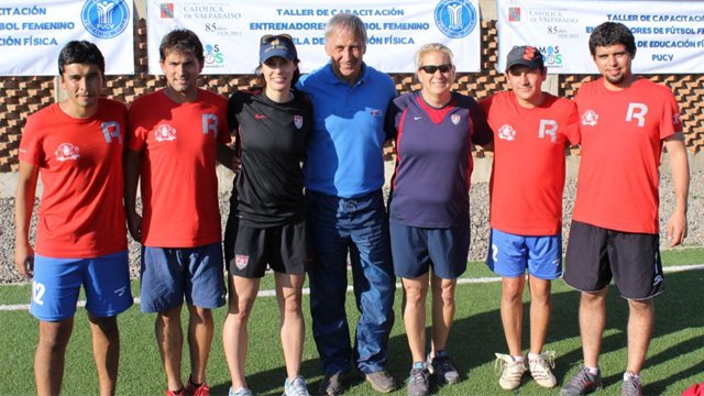Kate and Linda with soccer players on the men’s team at the Universidad Catolica de Valparaiso.