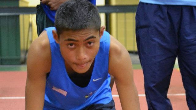 One of the participants is on his marks as he gets ready to sprint towards the finish line at a clinic.