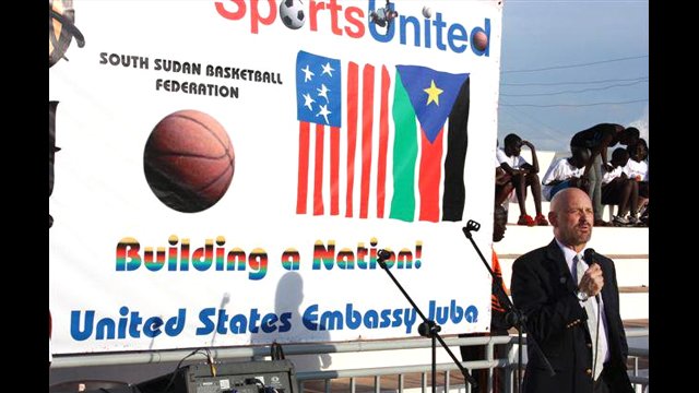 U.S. Embassy Juba Deputy Chief of Mission Chris Datta speaks at the opening ceremony.