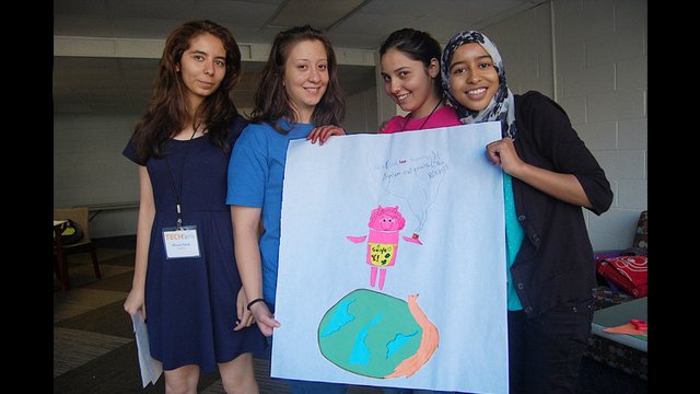 TechGirls present an avatar who speaks in Java to inspire other girls.
