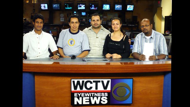 Participants studying at Tallahassee Community College in Tallahassee, Florida, visit a local television news station.