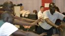 The group from South Sudan participates in a teambuilding and strength conditioning session.