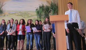 David  Masterson, English Language Fellow in Sevastopol, Ukraine performing with his students