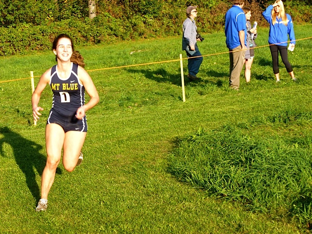 Mt. Blue High School cross country relay race. Sonja running to the finish line.