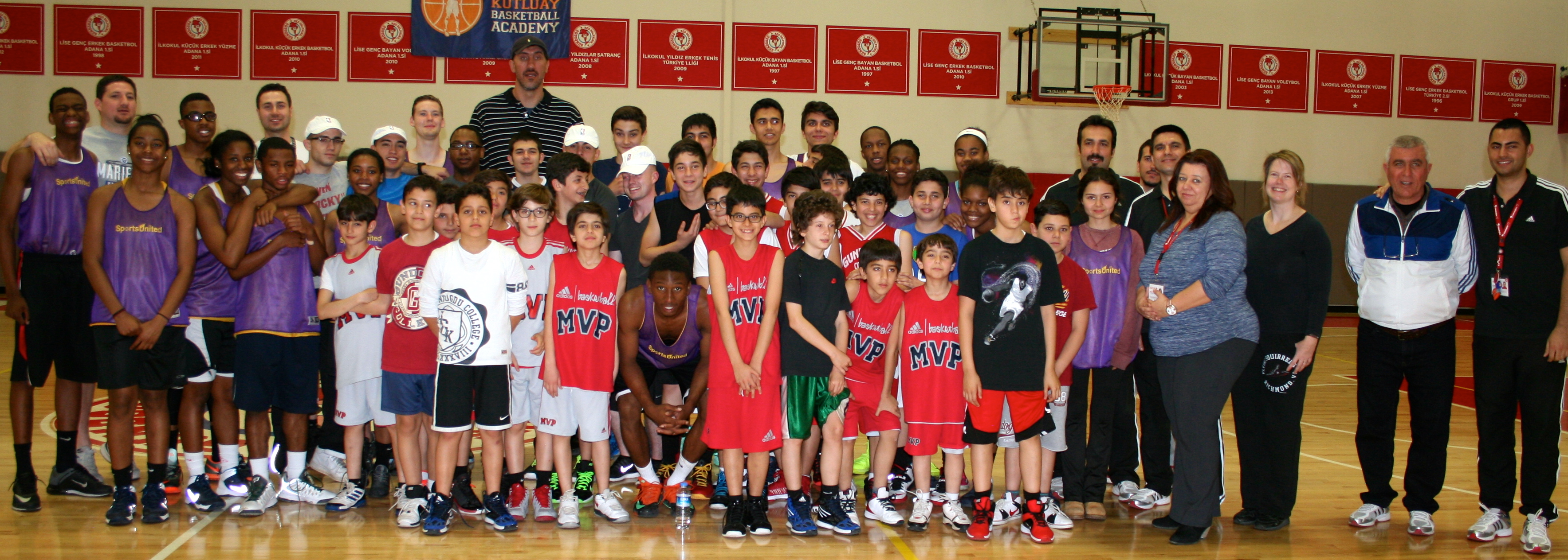 American and Turkish participants at the Gundogdu College in Adana share a photo opportunity after practices and clinics