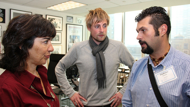 Edward R. Murrow 2011: ABC News Correspondent Christiane Amanpour entertains questions from program participants from Europe in her New York office.