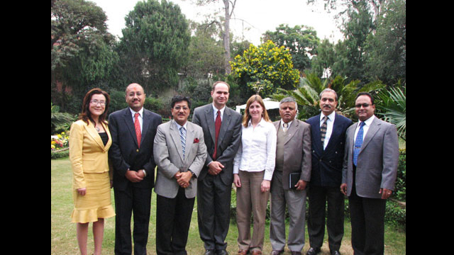 Evaluators with former Humphrey Fellows: Evaluators with former Hubert H. Humphrey Fellows in Kathmandu, Nepal. An evaluation of the Humphrey program is ongoing.