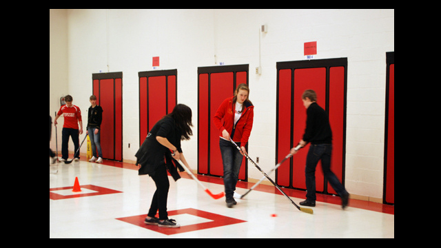 A Russian visitor leads a drill for elemetary school students from Abingdon Elementary School in Arlington, VA.