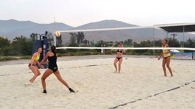 American and Russian girls pair up to play on tournament day at the Olympic Training Center.