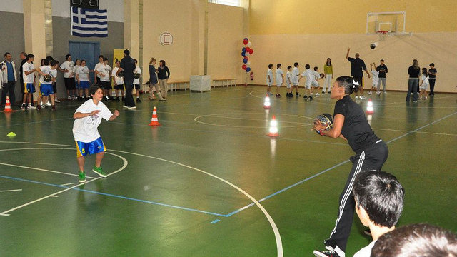 The participants work on skills and drills with Ashley Robinson in Greece.