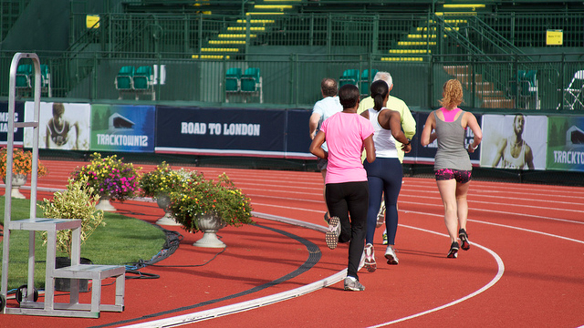 Several members of the track and field group from the Caribbean take part in an “All Comers Meet” in Eugene, Oregon.