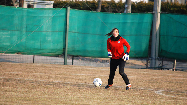 U.S. goalkeeper Hope Solo shows her skills.