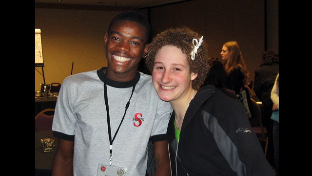 YES alumnus Alhaji “P Jay” Mohamed from Ghana (left), and YES Abroad participant Gabrielle Abeles-Allison (right) pose during a break.