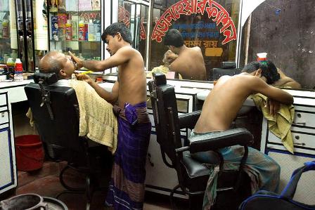 Getting a haircut in Old Dhaka.
