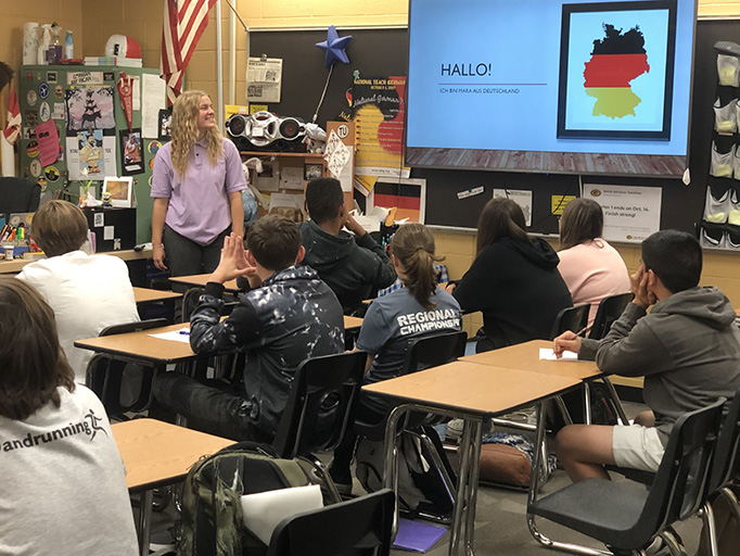 Mara giving a class presentation