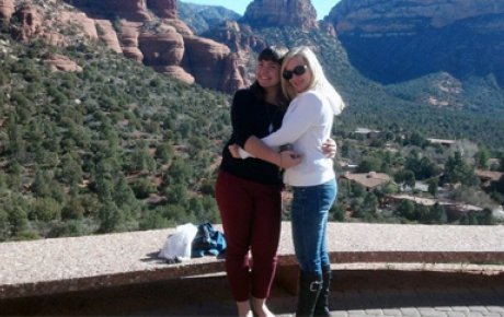 Claire (right) and FLEX student Anna pose together in front of the Sedona Red Rock Mountains. Photo courtesy of Claire Mattern.