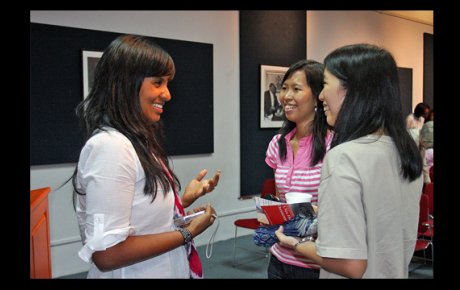 Filmmaker Anayansi Prado meets with students in Burma.
