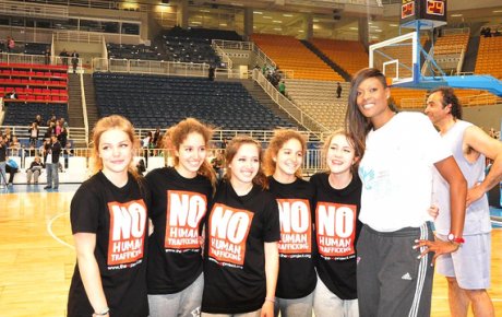 WNBA Washington Mystics Player Ashley Robinson meets high school students at the “Break the Chain of Human Trafficking” all-star event.