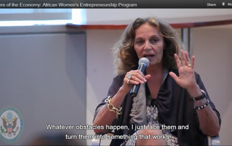 Belgian-American fashion designer, Diane von Fürstenberg, speaks at the 2010 AWEP conference