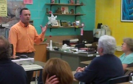 Teachers of Critical Languages Program Alumnus Ez Eldin Salem addresses a group of teachers in Wisconsin.