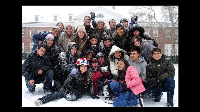 Youth Ambassadors play in the snow in DC.