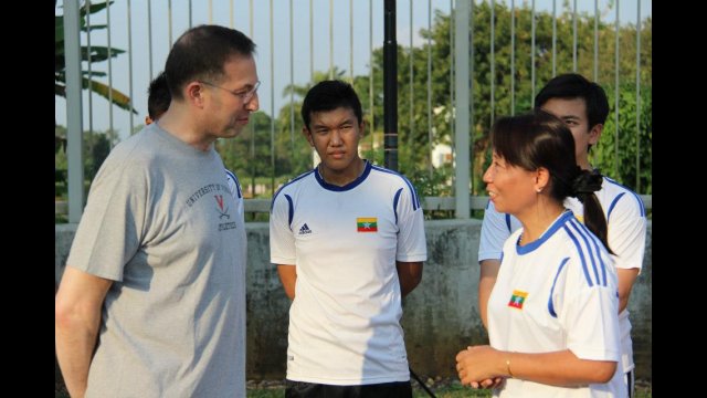 Before the delegation left for the U.S., Ambassador Derek Mitchell had the group for a scrimmage at the U.S. Embassy Rangoon.