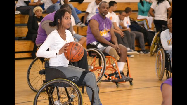 The Brazilian youth basketball players experience their first time playing wheelchair basketball. 