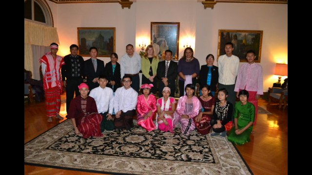 The group poses after a dinner hosted by Ambassador Than Swe at the Embassy in Washington, D.C. 