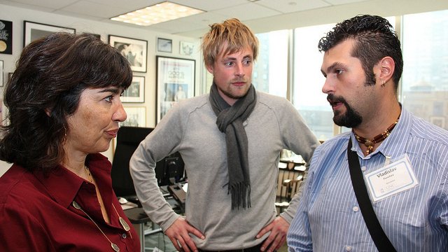 Edward R. Murrow 2011: ABC News Correspondent Christiane Amanpour entertains questions from program participants from Europe in her New York office.