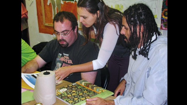 Brazilian artist Cynthia Sims with IVLP program: Brazilian artist Cynthia Sims at International Visitor Leadership Program promoting minority participation through the Arts Program, later interviewed by evaluators.