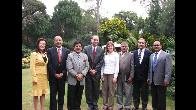 Evaluators with former Humphrey Fellows: Evaluators with former Hubert H. Humphrey Fellows in Kathmandu, Nepal. An evaluation of the Humphrey program is ongoing.