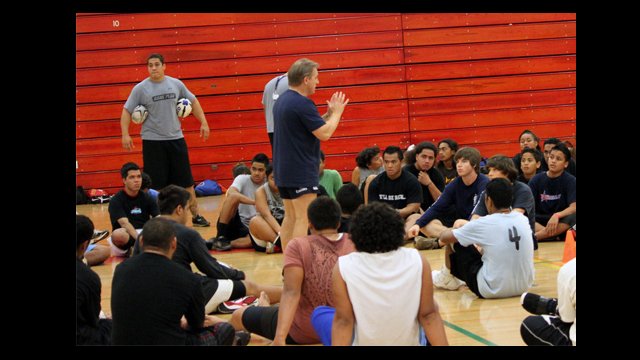 USA Rugby coach Eddie O’Sullivan begins rugby instruction for the youth at the Game Plan Rugby Academy.