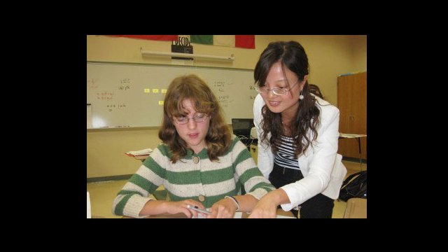 Pan Jiling teaches Chinese language at Hopkinton High School in Hopkinton, Massachusetts