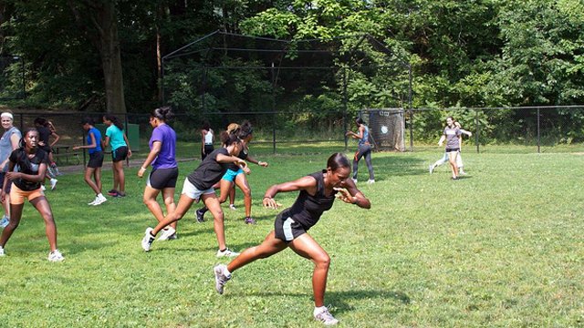 The participants work on various drills during an intensive running clinic with a trainer from Ambitious Athletics in D.C.