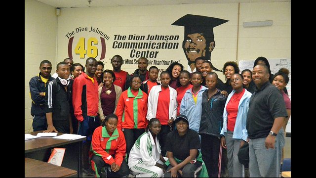 The group of Kenyan and Nigerian track and field athletes visited Frederick Douglas High School in Maryland.