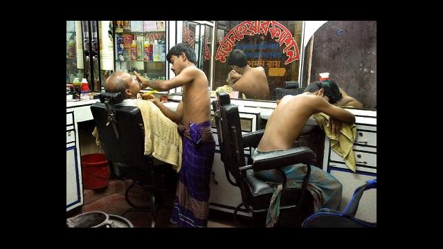 Getting a haircut in Old Dhaka.