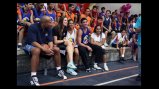 Darvin Ham, Kayte Christensen and Greivis Vasquez sit with clinic participants.