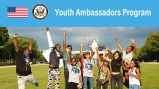 Group of teens happy jumping up around wiht the words Youth Ambassador Program at the top