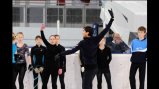 Sports Envoy and Olympic Ice Skater Evan Lysacek leads a clinic on ice in Belarus.