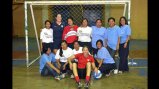 Soccer Envoys Tracy Noonan and Shannon MacMillan pose with girls in Solala, Guatemala.