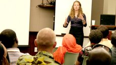 American Fulbrighter Adrienne Strong, during her Fulbright Reflection Series Presentation "Through the Voice of Women: Birth Culture and Maternal Health Care in Singida region," July 21, 2011, U.S. Embassy Dar es Salaam, Tanzania.