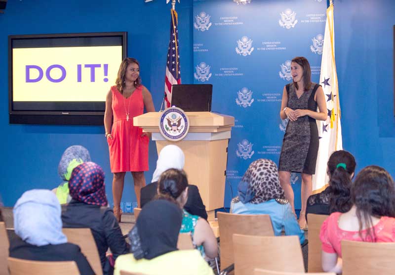Women of Do Something giving a presentation to the crowd of Techgirls